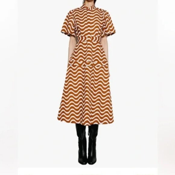 Du Paradis Leah Wave Stripe Cotton Midi Dress Mountain Wave NWOT Size Large - Picture 1 of 11